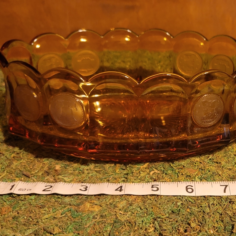 Retro Amber glass Coin impression Dish